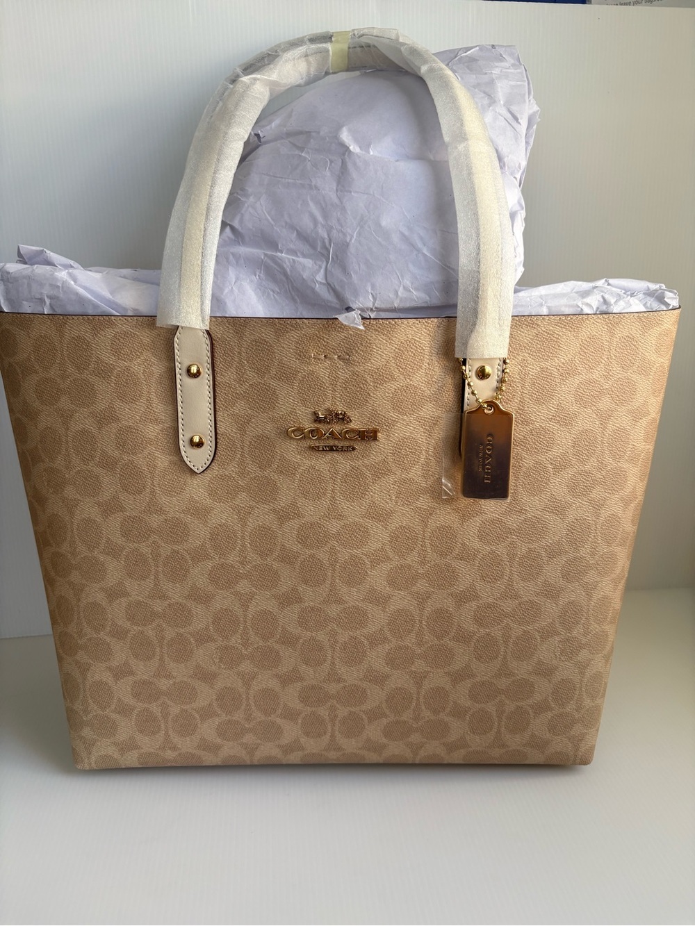 Coach Town Tote in Signature Coated Canvas # CBQ46 Khaki/Chalk Shoulder Bag XL